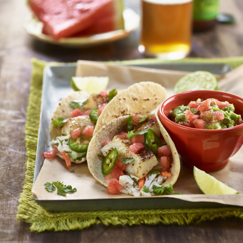 Fish Tacos with Watermelon Guacamole - Watermelon Board