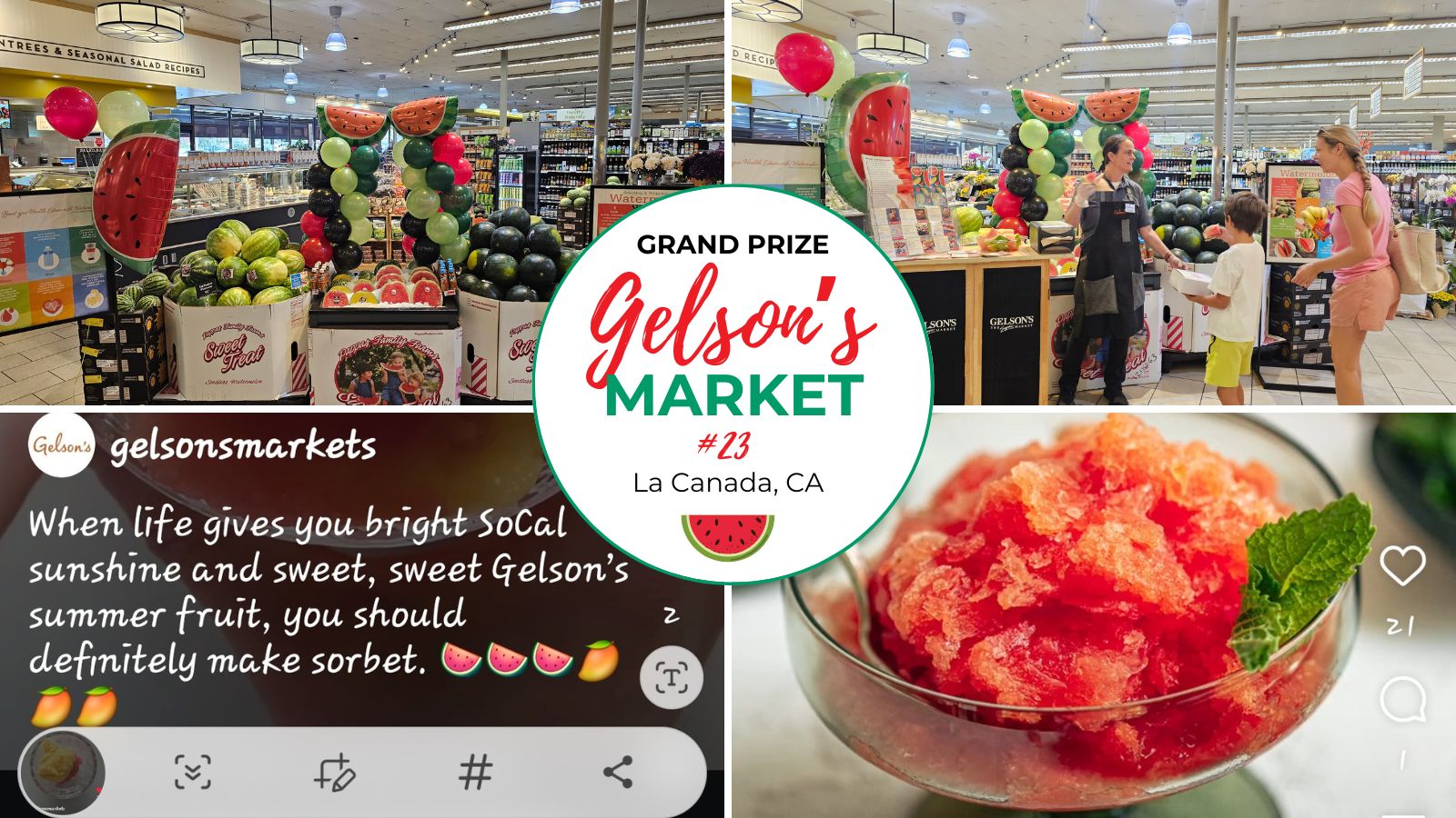 Collage of grand prize winning images of retail displays of watermelon from Gelson's Market #23